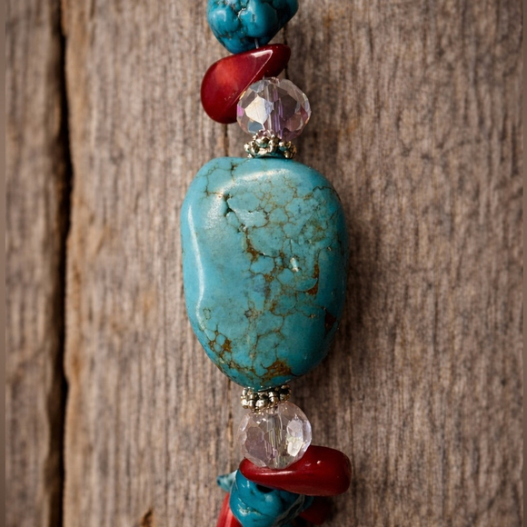 Artisan Real Diehl Jewelry Turquoise & Red Beaded Necklace | 18” - Picture 7 of 7